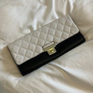 Calvin Klein Leather Clutch Shoulder Bag 5 1/2” x 11 1/2” Black White